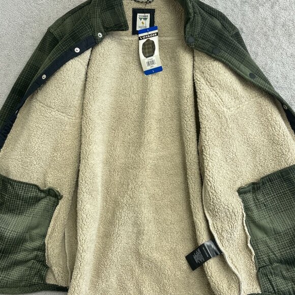 NEW Voyager Men's L Plaid Sherpa Lined Fleece Shirt Jacket - Picture 8 of 9